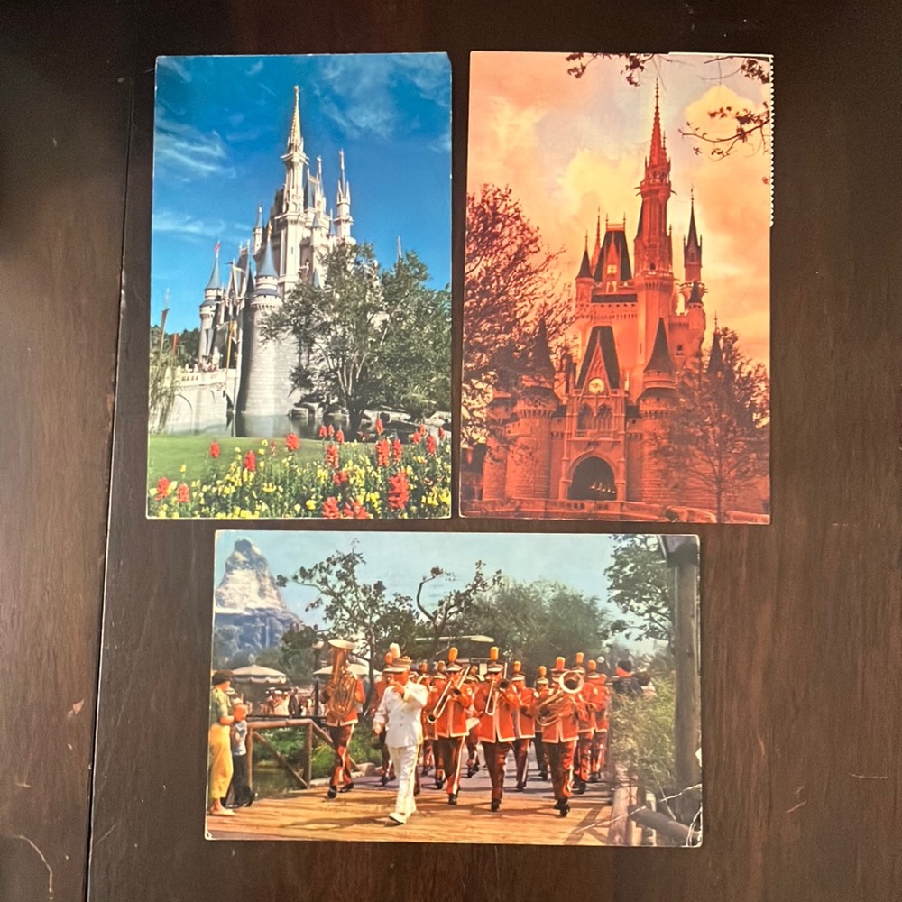 Set of 3 Vintage 1960s-70s Disneyland & Disney World Postcards